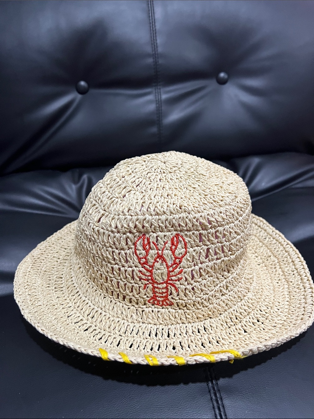 On.34TH Natural Crochet Sun Hat with cute design Stitching